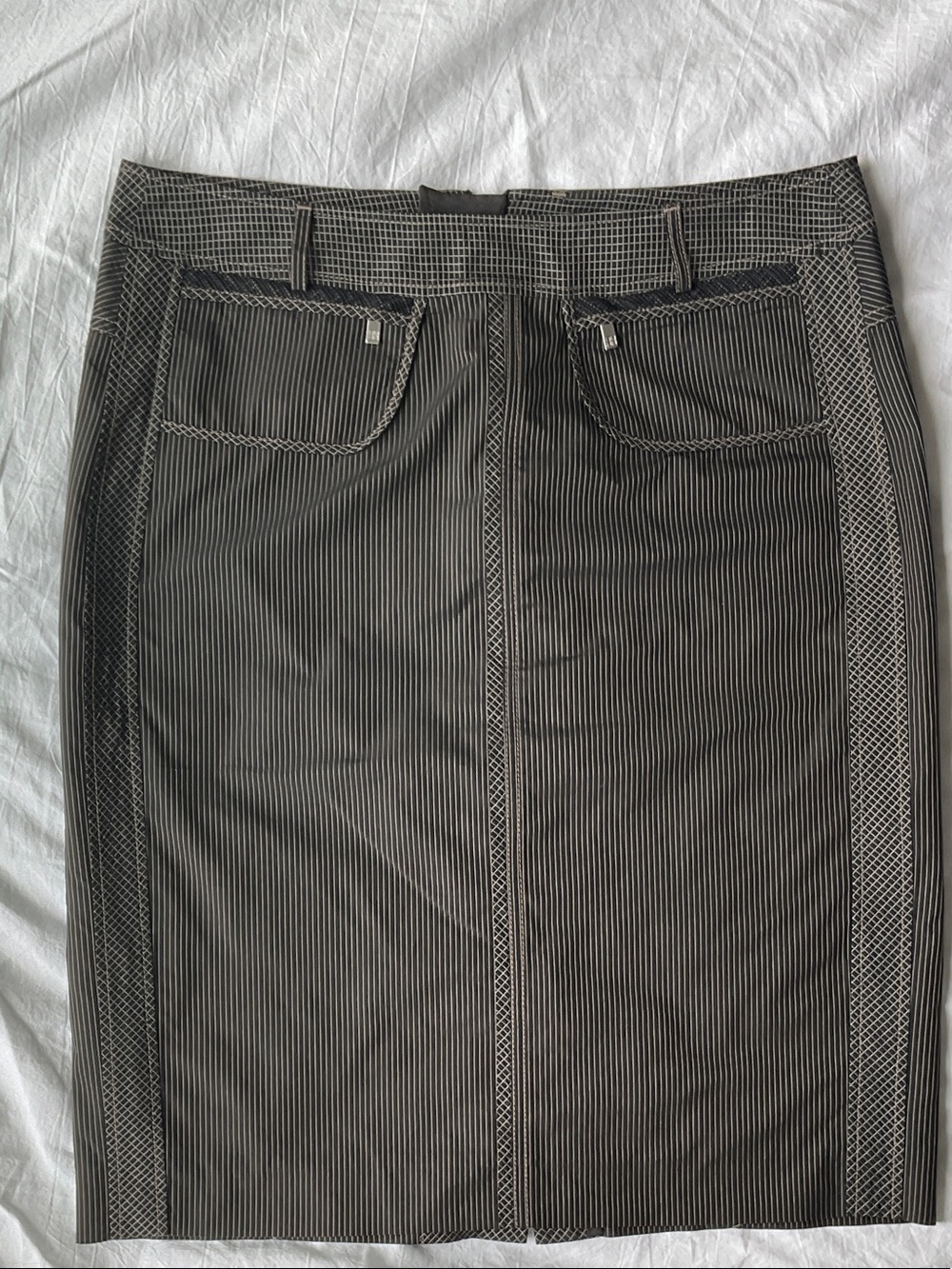 RIANI Black and White Pinstripe Midi Skirt